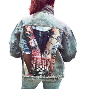 Diesel x Madz tattoo Custom Denim Jacket XXL Rock Gothcore Bikercore Plus Size